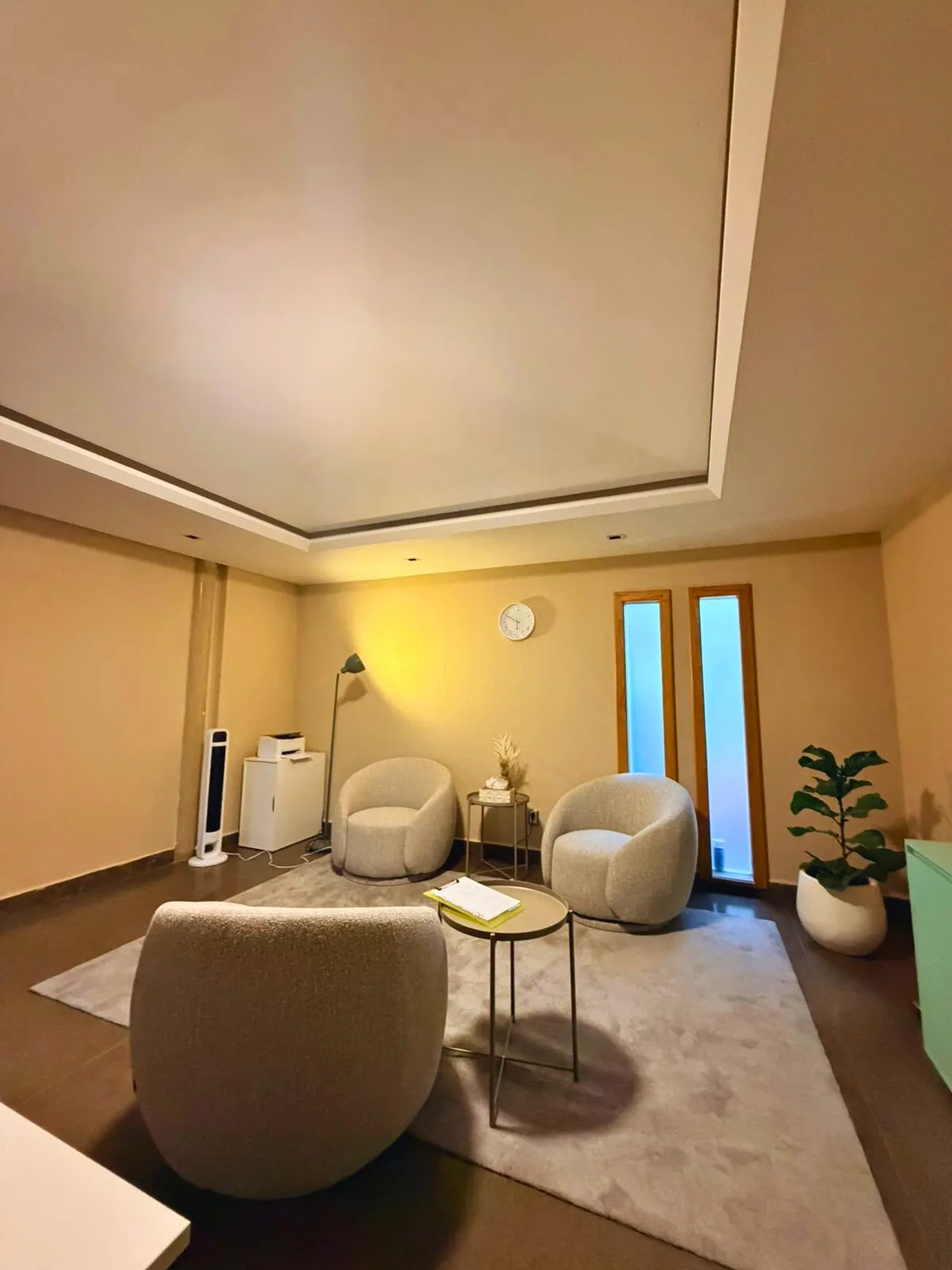 Consultorio de Solace: sillones y mesa baja